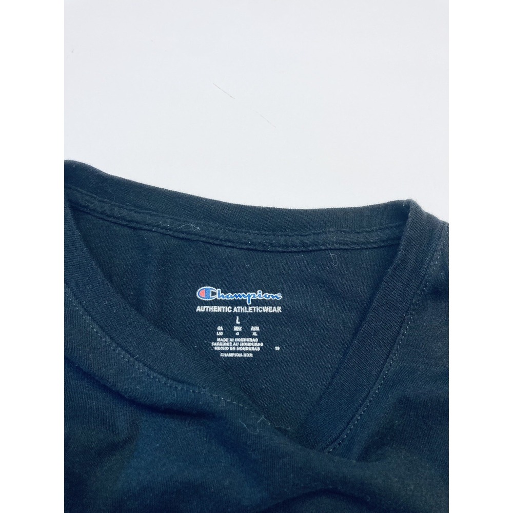Champion T-Shirt Mens Large Black Script Logo Graphic‎ Tee Athleticwear - Picture 3 of 5